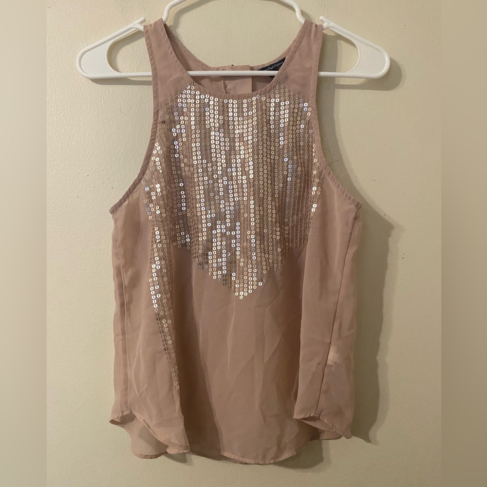American Eagle Mauve Sequin Embellished Zip Back‎ Sleeveless Blouse Sz Small